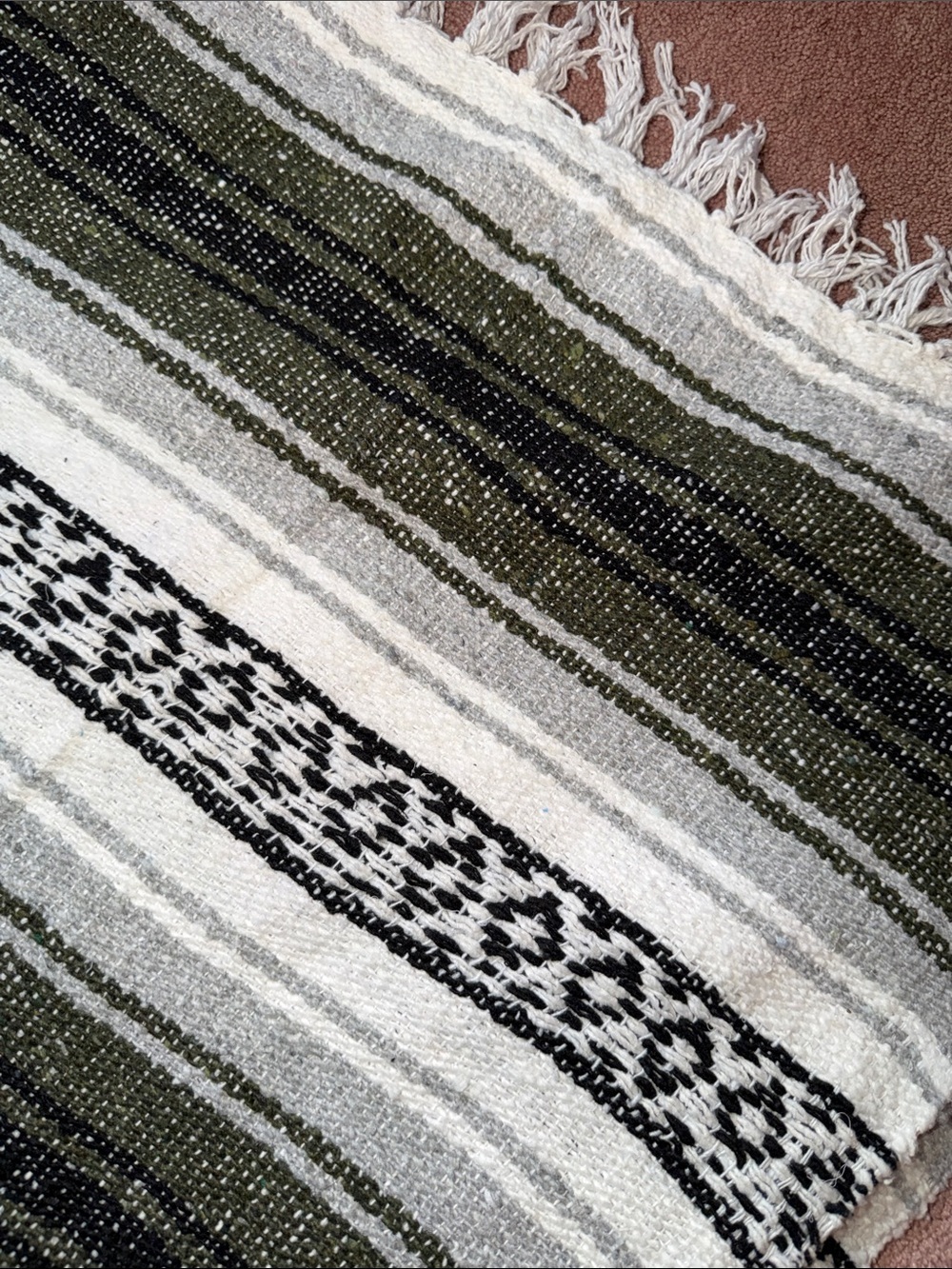 Olive, White, Grey, Black Striped Woven Throw Blanket - Unbranded from Arizona - Picture 2 of 5